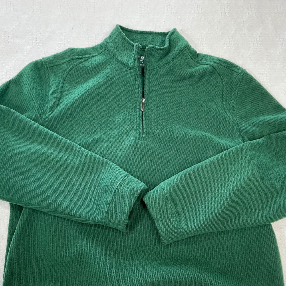 PGA Tour Mens Quarter Zip Pullover Fleece Lined‎ Green Textured Golf Sweater L